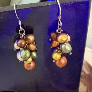 Elegant Sterling & Multicolor Pearl Cluster Earrings